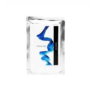 A silver foil packet with a white label showing a blue abstract design. The label reads "INTRALINE® MONO M3038 - 30G 38mm/50mm" vertically, with "REVITALIZE: COOL" in smaller text on a black strip running down the right side.