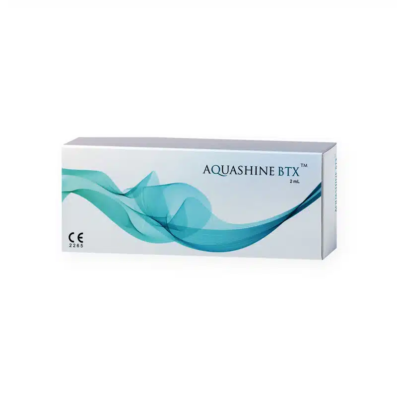 A rectangular box of REVOFIL AQUASHINE PTX, featuring a blue-green wave design on a white background. The CE mark and number 2265 are on the bottom left corner of the packaging.