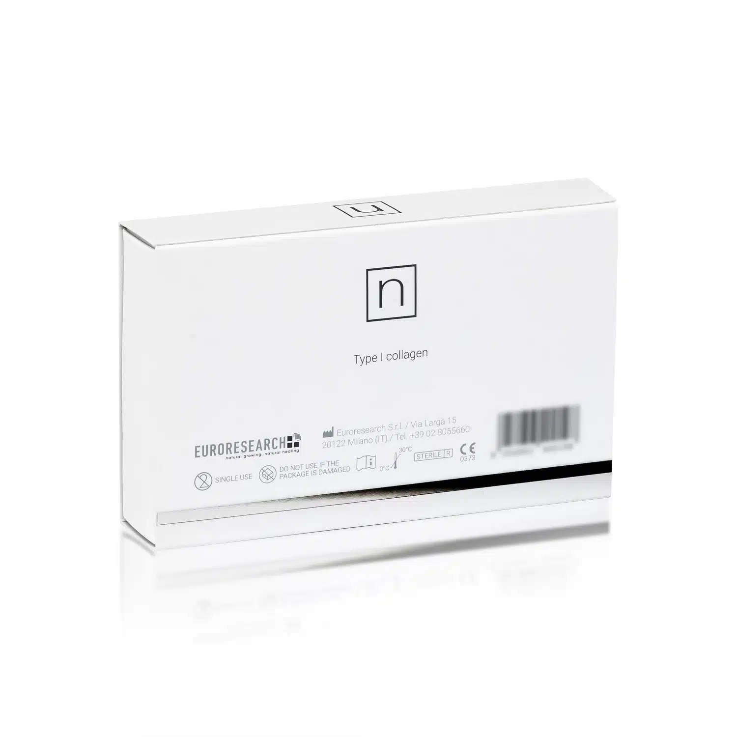 The image shows a sleek, white cardboard box with minimalist design elements, labeled "NITHYA ENDLESS BEAUTY." The box features a small square logo with the letter "n" and text indicating it is from Euroresearch. Various certification marks are present on the bottom.